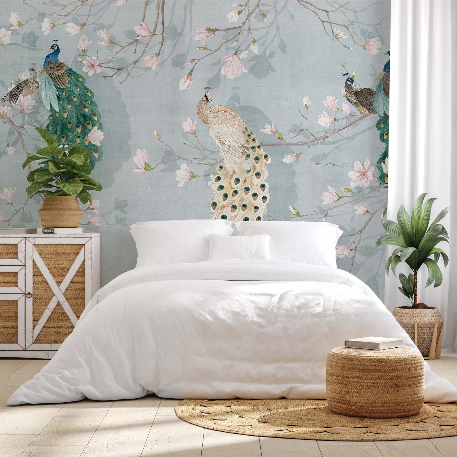 Peacock Traditional Peel and Stick Wallpaper Floral Etsy