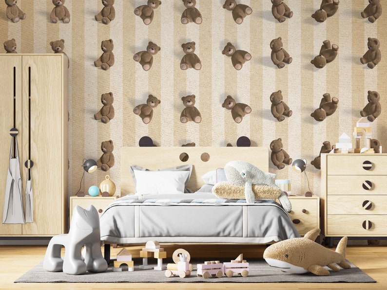 Teddy Bear Pattern Nursery Design Kids Room Wallpaper - Etsy