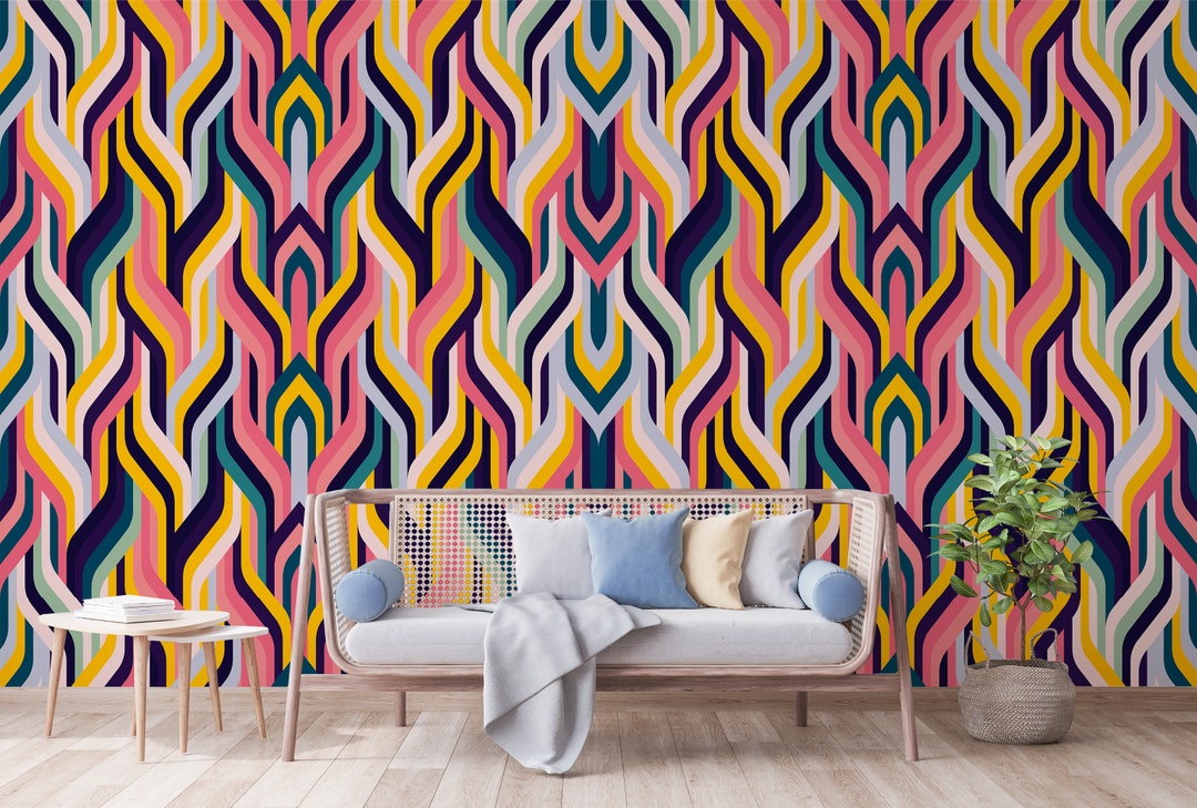 Abstract Colorful Shapes Wallpaper, Art Wallpaper, Removable Wall Mural