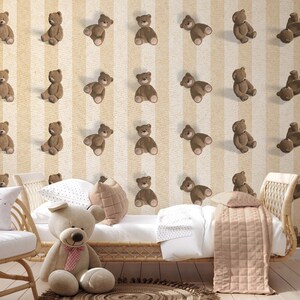 Teddy Bear Pattern Nursery Design, Kids Room Wallpaper, Nursery