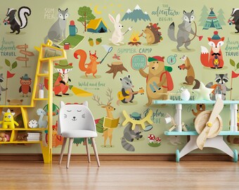Forest Campside Kids Wallpaper | Self Adhesive Wallpaper, Removable Wallpaper, Temporary Wallpaper, Peel and Stick Wallpaper, Wall art deco