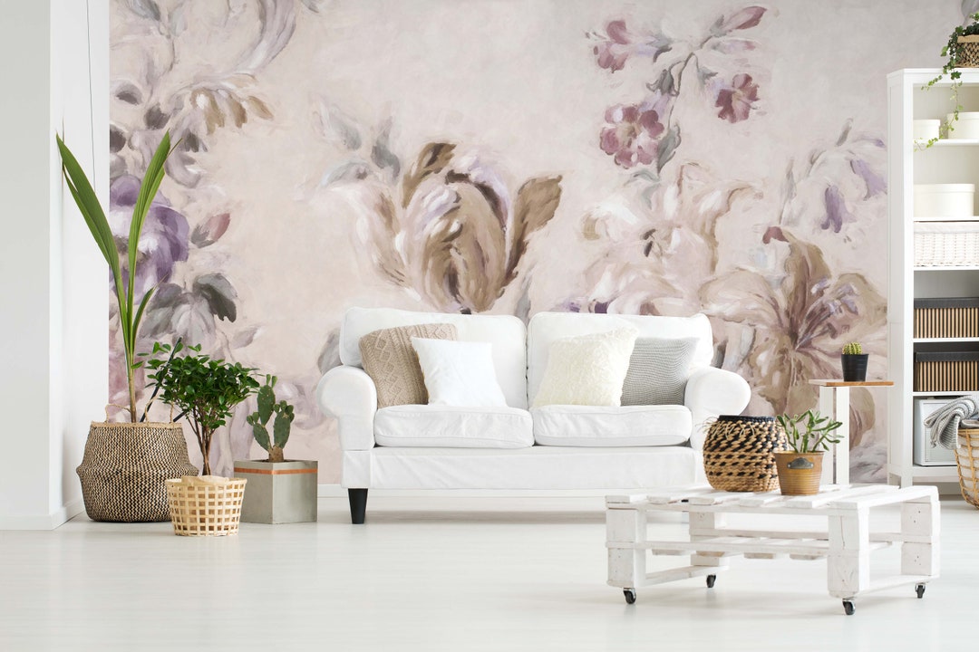 Vintage Wallpaper, Pink Flowers Wallpaper, Textured Flower Wallpaper ... - Textured Floral Wallpaper For Apartment Decor