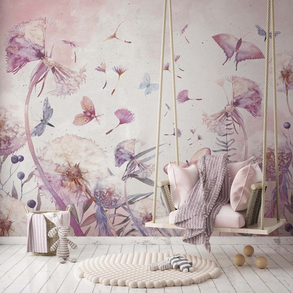 Kids Wallpaper Chinoiserie Purple Flowers Chinoiserie Etsy