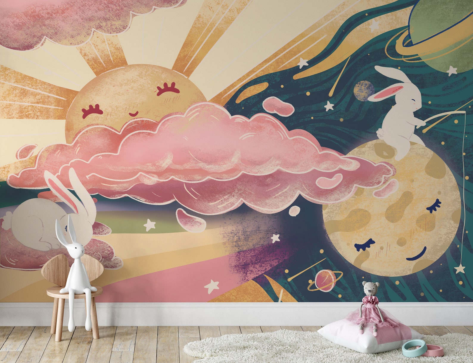 Hand Painted Dreamy Pink and Blue Sky Nursery Children Etsy