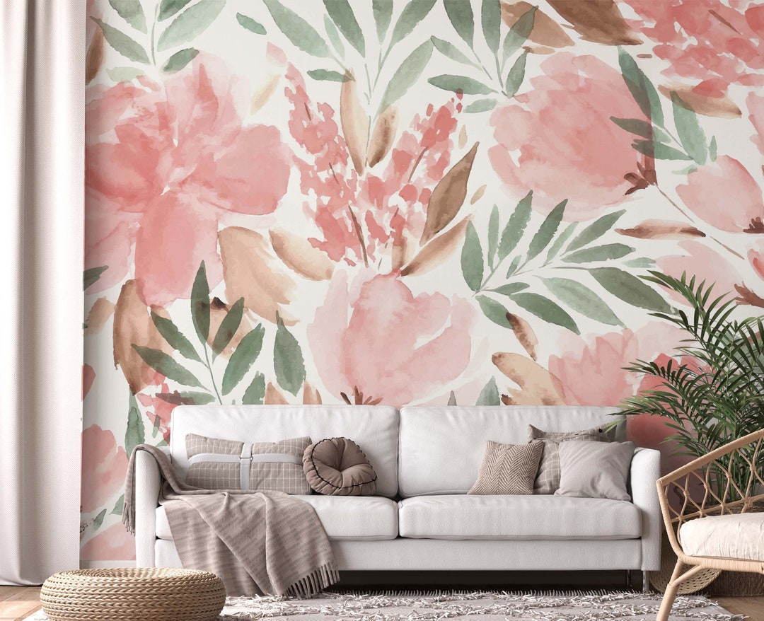 Floral Wallpaper, Pink Flowers, Accent Design Wallpaper, Flower