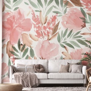 Floral Wallpaper, Pink Flowers, Accent Design Wallpaper, Flower ...