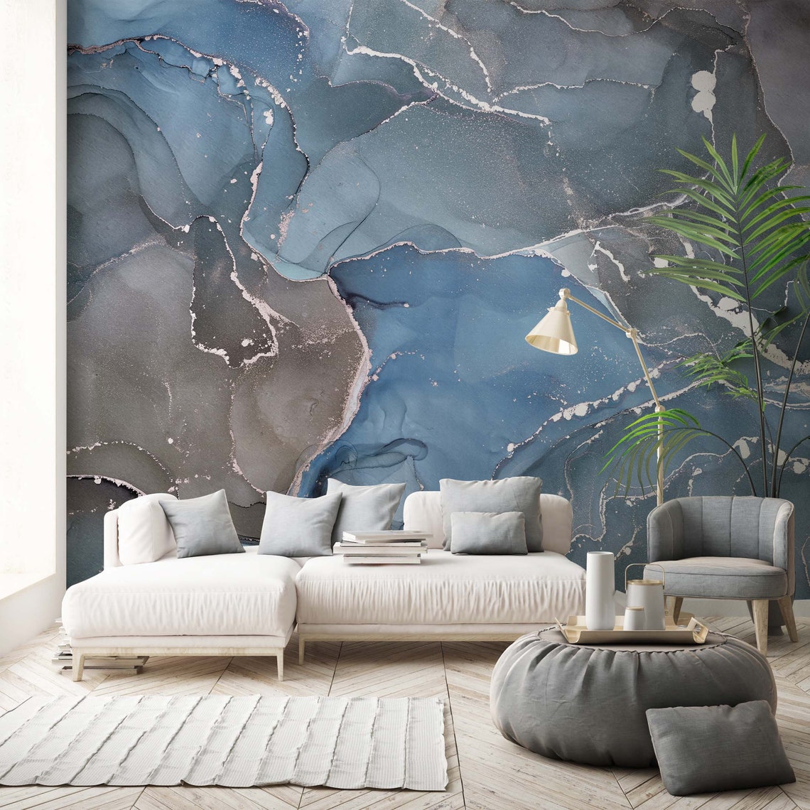 Living Room Dark Blue Golden Marble Wallpaper Peel and Stick - Etsy