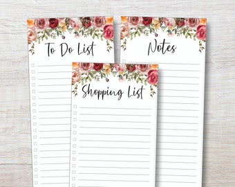 Pretty Flower To Do List Notepad Set | Pack of 3 | Handheld Grocery List Pad | Shopping List Notepad | Daily To Do List