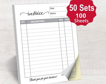 Invoice Receipts (Set of 50) - 4.25" x 5.5" Carbonless 2 part white and yellow copy forms