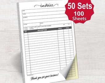 Invoice Receipts (Set of 50) - 5.5" x 8.5" Carbonless 2 part white and yellow copy forms NCR