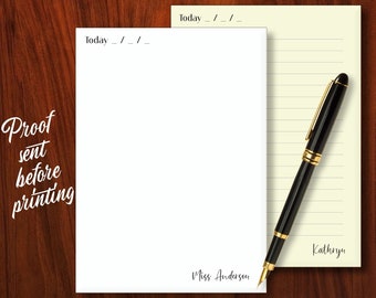 Custom Notepad with Date and Name | Teacher Notepad | School Excuse Notepad | Personalized Office Stationery Gift | Memo Pad