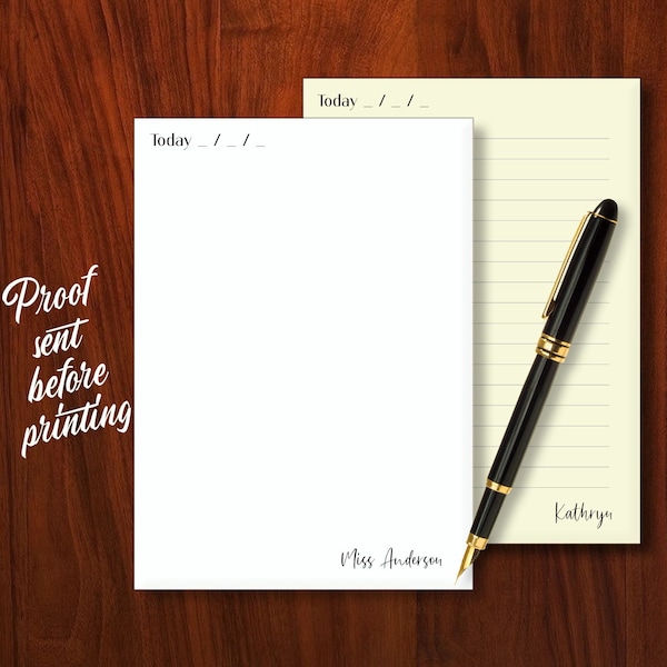 Custom Notepad with Date and Name | Teacher Notepad | School Excuse Notepad | Personalized Office Stationery Gift | Memo Pad