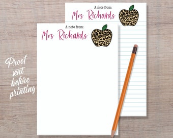 Leopard Apple Notepad | Custom Teacher Notepad | Personalized Teacher Gift | School Notepad | From the Desk Teacher Tablet | Gift