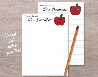 Sparkling Apple Personalized Teacher Notepad | Custom Teacher Notepad | Teacher Gift | School Notepad | From the Desk Teacher Tablet | Gift