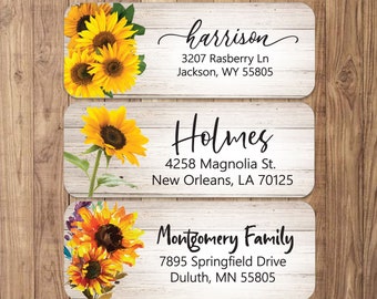 Sunflower Summer Return Address Labels |  24 Personalized Stickers | Floral Custom Labels |Cute Stickers | Mailing Labels | Sunflower labels