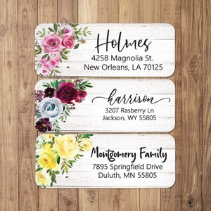 Rose Flower Return Address Labels | Rose Address Sticker | Floral Custom Address Labels | Personalized Address Labels | Red Yellow Burgundy