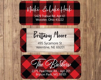 Buffalo Plaid Return Address Labels | 24 Red & Black Plaid Stickers | Lumberjack Plaid Custom Address Labels | Personalized Address Stickers