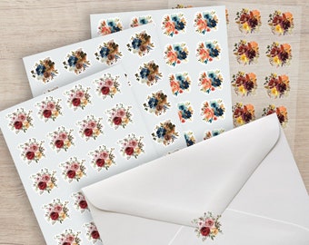 Floral Envelope Seal Stickers | Floral Planner Stickers | Clear or White | Mailing Labels |  Flower Stickers | 24 Per sheet