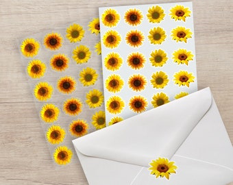 Sunflower Envelope Seal Stickers | Sunflower Planner Stickers | Clear or White | Mailing Labels |  Botanical Stickers | Flower Stickers