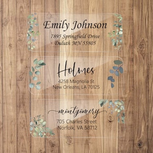 Eucalyptus Return Address Labels | 24 Clear Eucalyptus Address Sticker | Greenery Custom Address | Personalized Address Labels