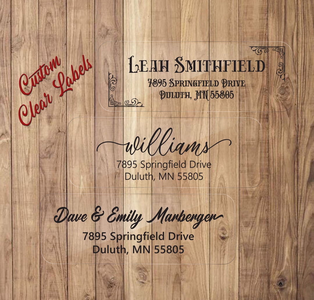 Clear Return Address Labels, Custom Address Labels, Mailing Address Sticker, Script Address