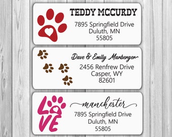 Pet Return Address Labels, Dog Paw Print Address Labels, Custom Address Stickers, Personalized labels, Pet Love Labels, Cat Stickers