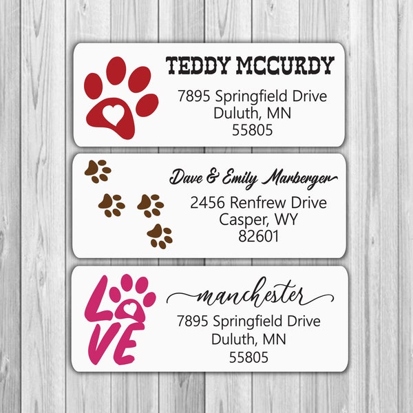 Pet Return Address Labels, Dog Paw Print Address Labels, Custom Address Stickers, Personalized labels, Pet Love Labels, Cat Stickers