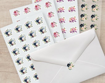 Floral Envelope Seal Stickers | Floral Planner Stickers | Clear or White | Mailing Labels |  Flower Stickers | Rose 24 per sheet
