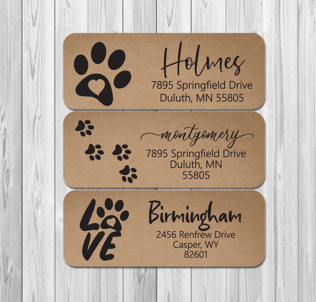 Kraft Pet Return Address Labels, Dog Paw Print Address Labels, Cute