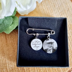 Groom Photo Buttonhole Charm with Poem Charm, Personalised Photo Tie Pin, Lapel Memorial Photo Charm, Boutonniere Photo Pin