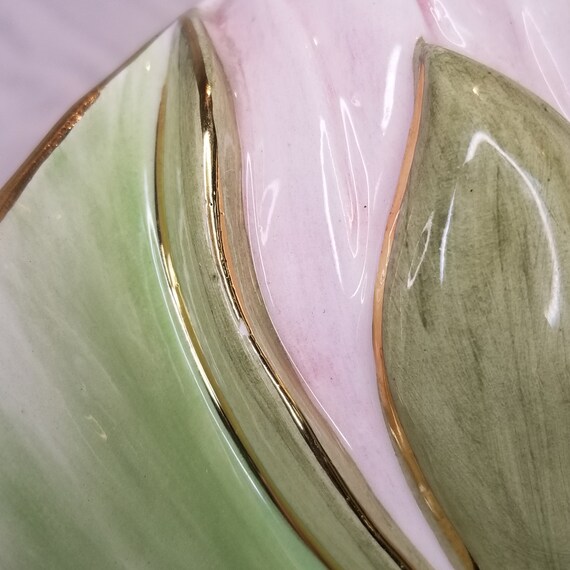 Vintage Gold Trim Lily Pad Flower Trinket Dish Ce… - image 5