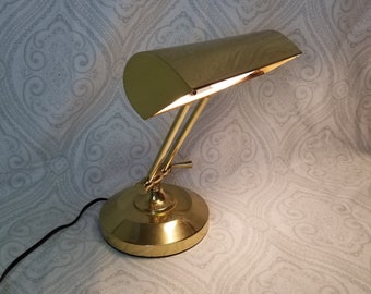 Vintage House of Troy Polished Brass Banker Piano Desk Lamp P10-150  Adjustable Tilting Twin Arms Bulb Included Art Deco
