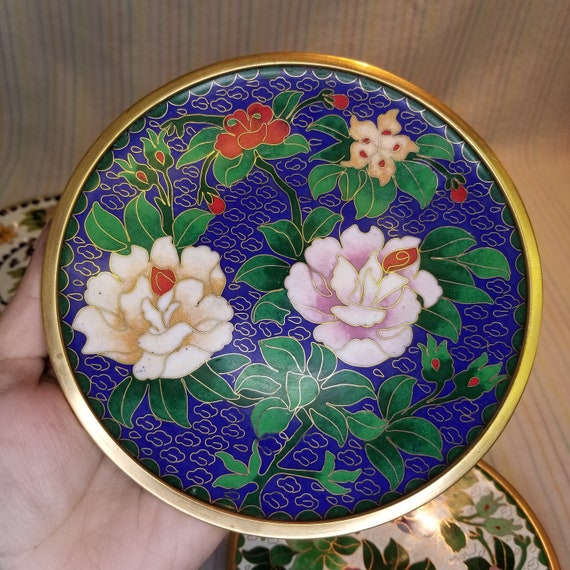 Vintage Chinese Cloisonné Small Plates Trinket Dishes… Gem