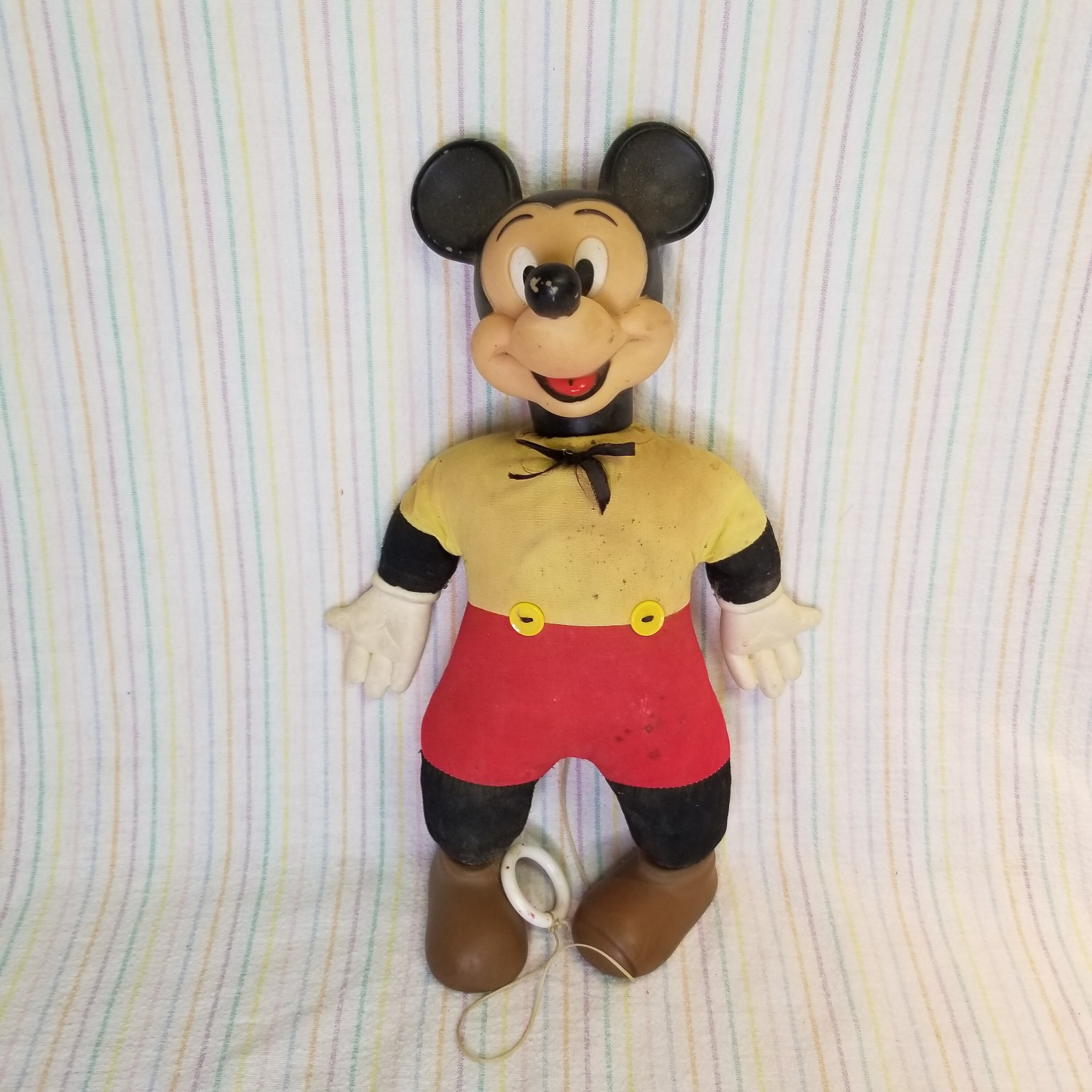 Vintage 1972 Walt Disney Mickey Mouse Pull string Hard Rubber Toy Doll Soft Fabric Body for Parts or Repairs Horsman Dolls Inc. Etsy