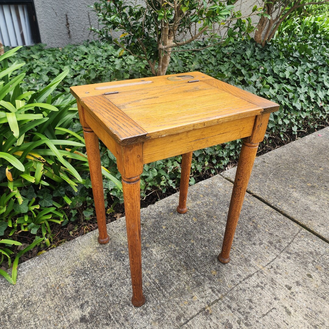 Antique Kid's Lifttop Solid Wood School Desk Ink Well Etsy