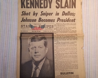Vintage Pacific Stars & Stripes Newspaper "Kennedy Slain" President Headline News November 24 1963 Volume 19 #327 Armed Forces Far East