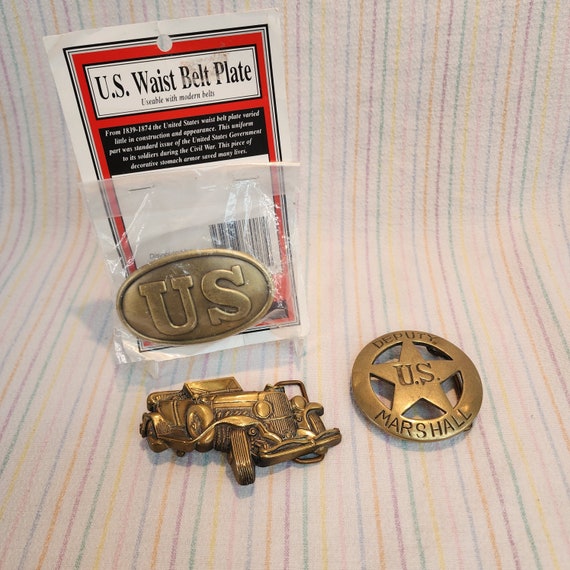 1970’s US Civil War Design Bergamot Brass Belt Buckle and 44 Leather Belt