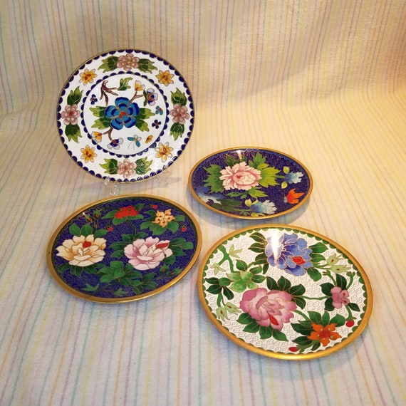 Vintage Chinese Cloisonné Small Plates Trinket Dishes… Gem