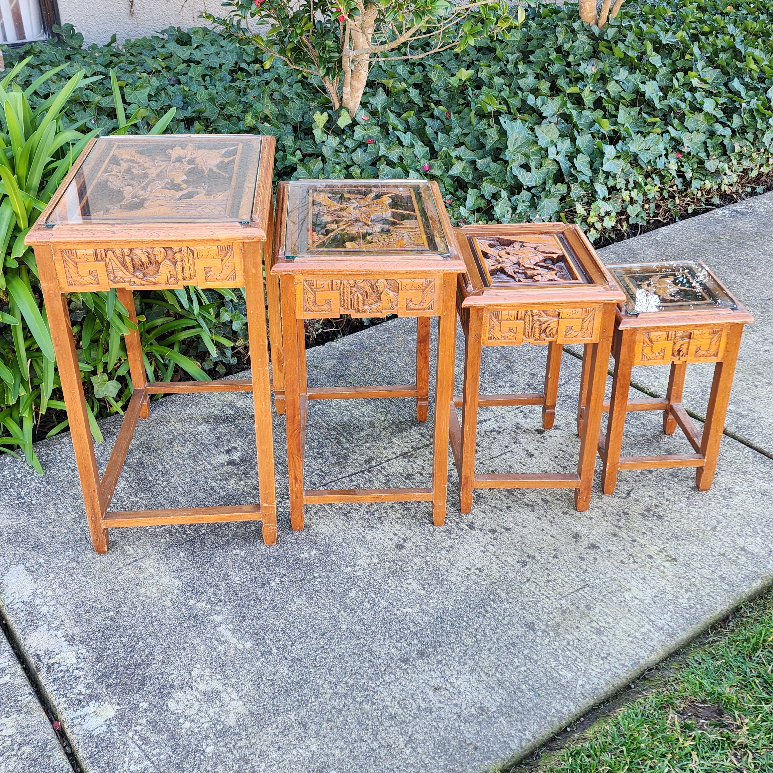 Midcentury Vintage Lightweight Wood Carved Chinese 4pc