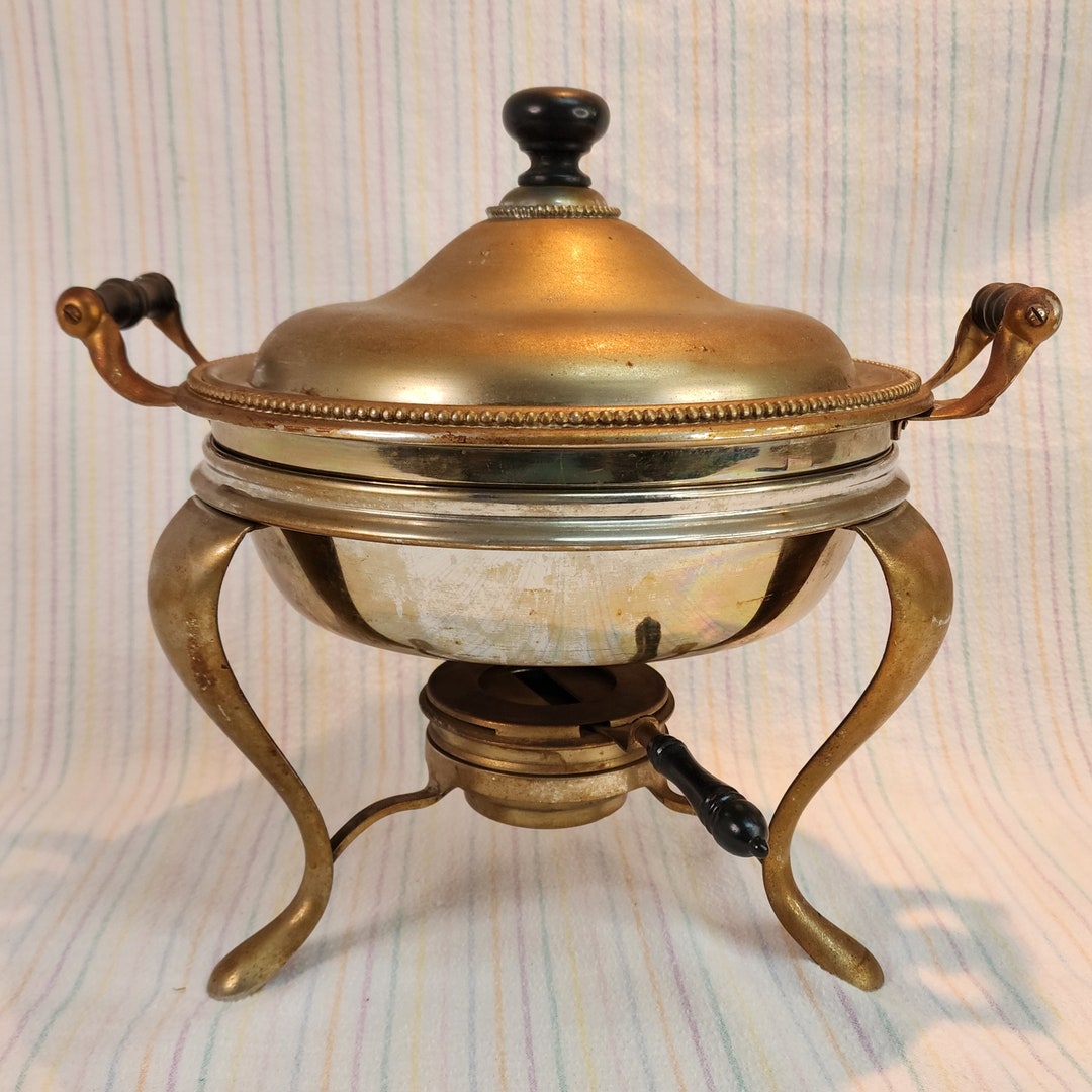 Complete Antique Chafing Dish Doublehandled W/ Stand, Burner, Lid 1890