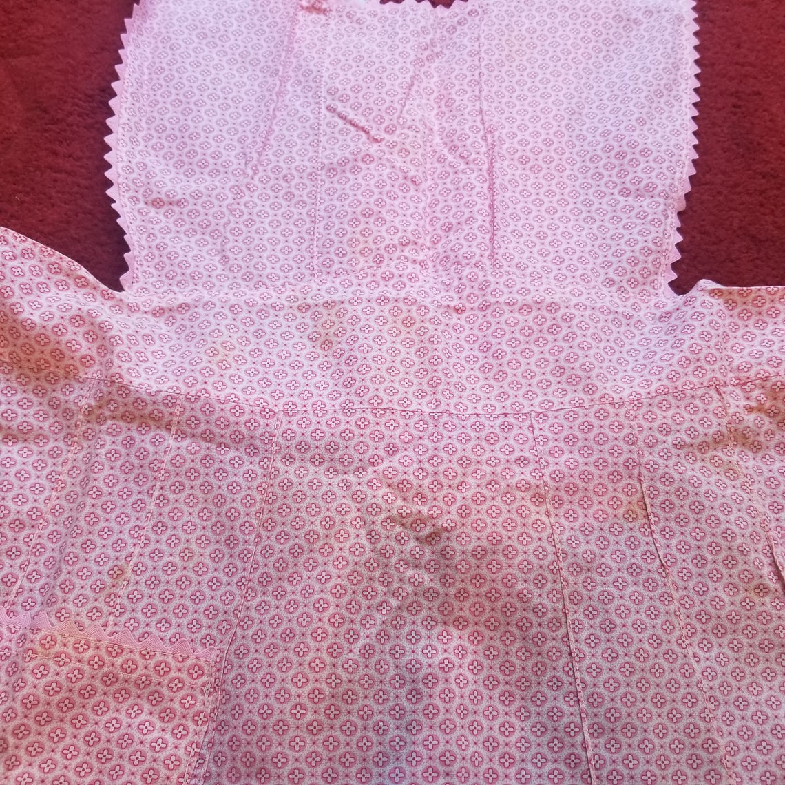 Vintage 1940s 1950s Pink Floral Bib Apron Pocket Rick Rack - Etsy