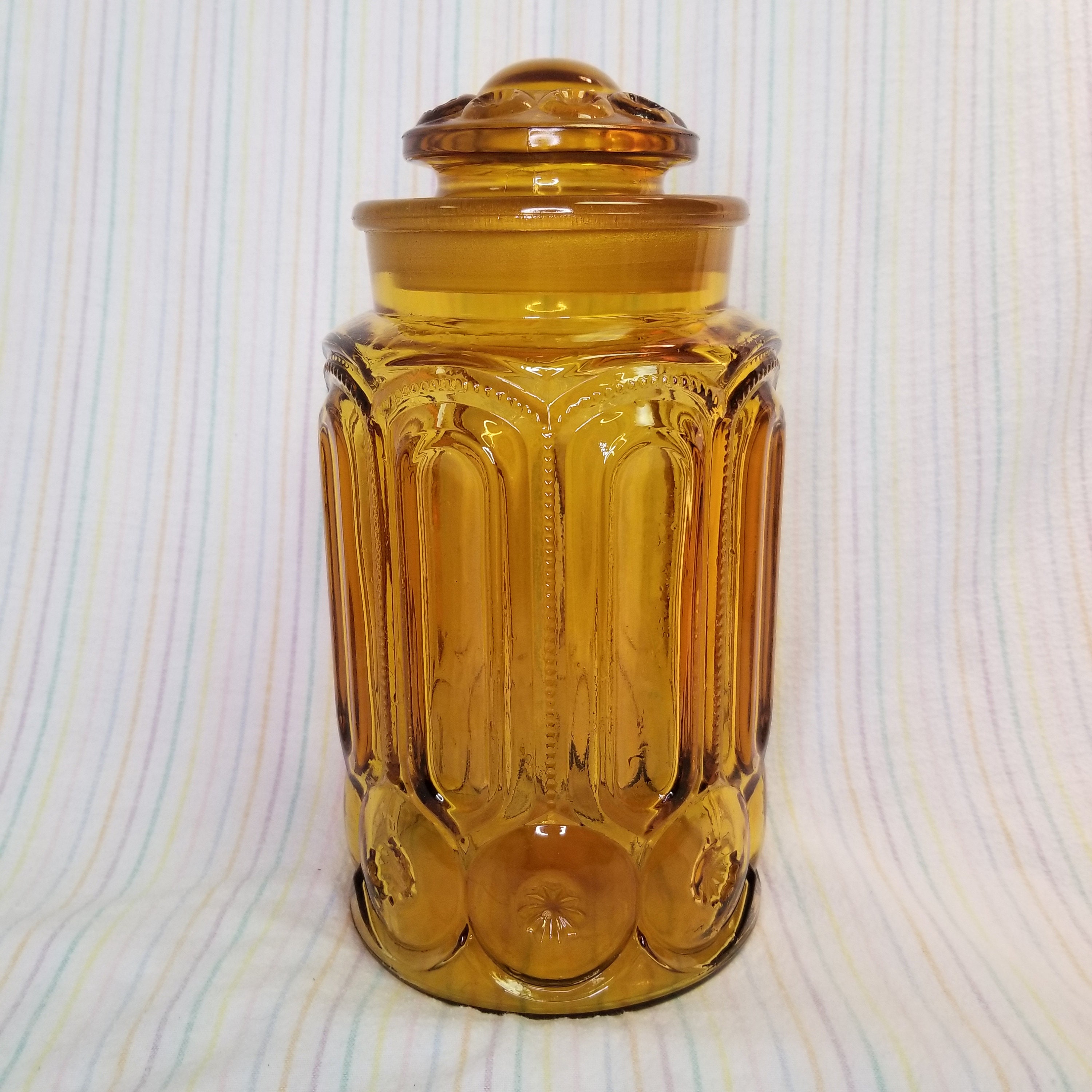 Large 1960s L.E. Smith Pressed Honey Amber Glass Moon Stars - Etsy