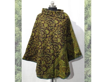 Handmade Paisley Poncho with Collar: Soft Wool Mix. Free Size. Stylish. Boho. Hippie. Ethnic. Festival. Yoga Clothing