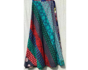 Boho Hippie Long Maxi Patchwork Wraparound Skirt: A Fabulous, Funky Festival Skirt Full of Wonderful Colours & Groovy Prints. Hippy Chic