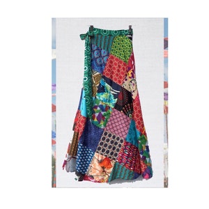 Handmade, Long, Maxi, Boho, Patchwork, Wrap Skirt: Funky, Hippy Chick, Festival Skirt. Free Size