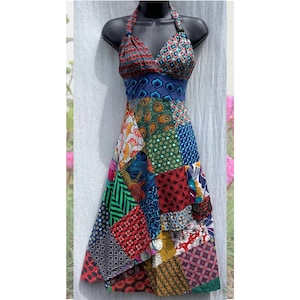 Halter neck patchwork print dress