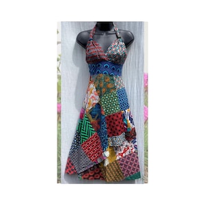 Stunning Halter Neck Patchwork Wrap Dress; Handmade in an array of beautiful patchwork prints. A Super Boho Hippy Chick Beauty
