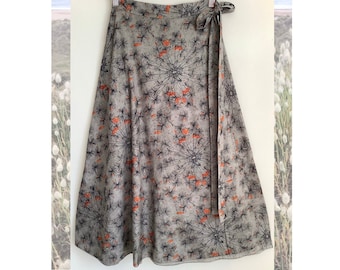 Handmade Wrap Skirt Midi Length. Handmade in Cool Cotton Dandelion Print: Grey or Petrol Green. Free Size. Boho Hippy. Summer Holiday.