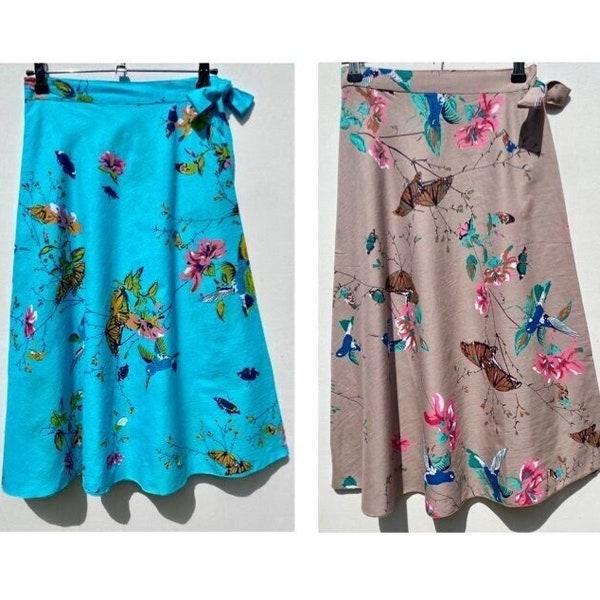 Wrap Skirt: Midi Length. Handmade in Cool Cotton Hummingbird & Butterfly Print.Plus other Fab Prints. Free Size. Summer Holiday. Beach Wear