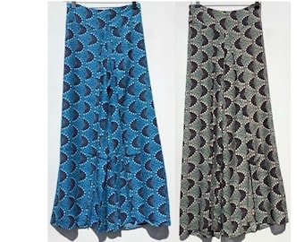 Fisherman's style trousers with elasticated waist in printed rayon fabric. Boho Hippy Casual wear. Comfy & easy to wear S/M. L/XL